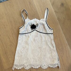 Twin-Set Cream Lace Top with Black Accents